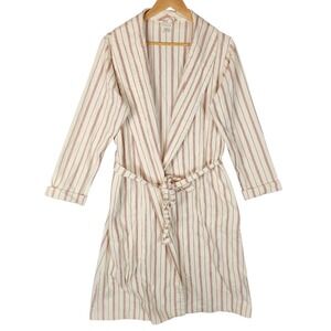 Garnet Hill Robe Small Red Cream Striped Organic Cotton Flannel Shawl Collar